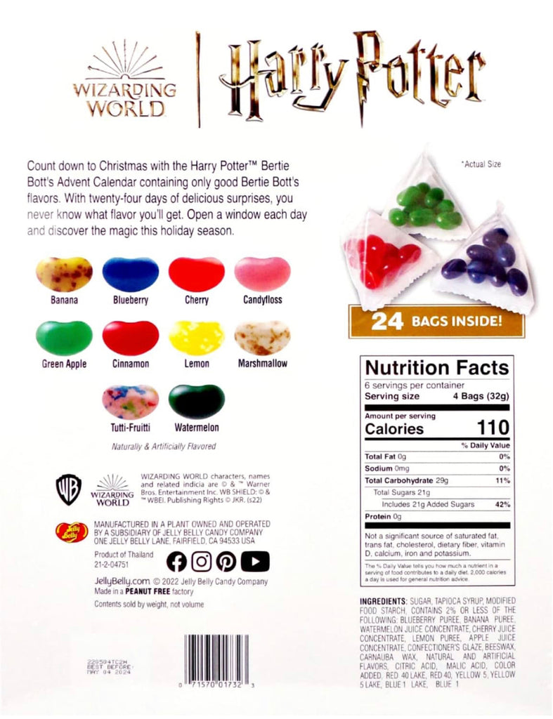 Harry Potter Jelly Belly Advent Calendar 2022, Large Countdown to Christmas Filled with Individual Packs of Assorted Jelly Beans, 14.5 Inches - Enchantments Co.